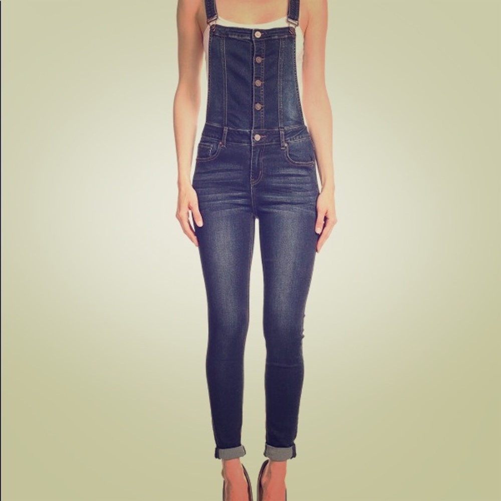 Enjean button front overalls(Dark blue color)